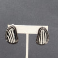 Vintage Clip on Earrings Black Metal Glass Stripes Drop 1 1/4"