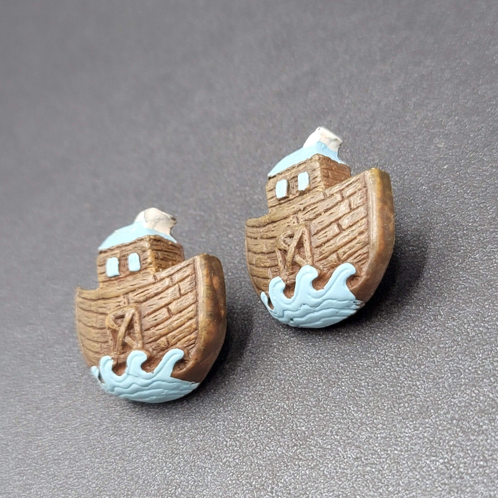 Vintage Clip on Earrings Noahs Arc Acrylic 1.25"