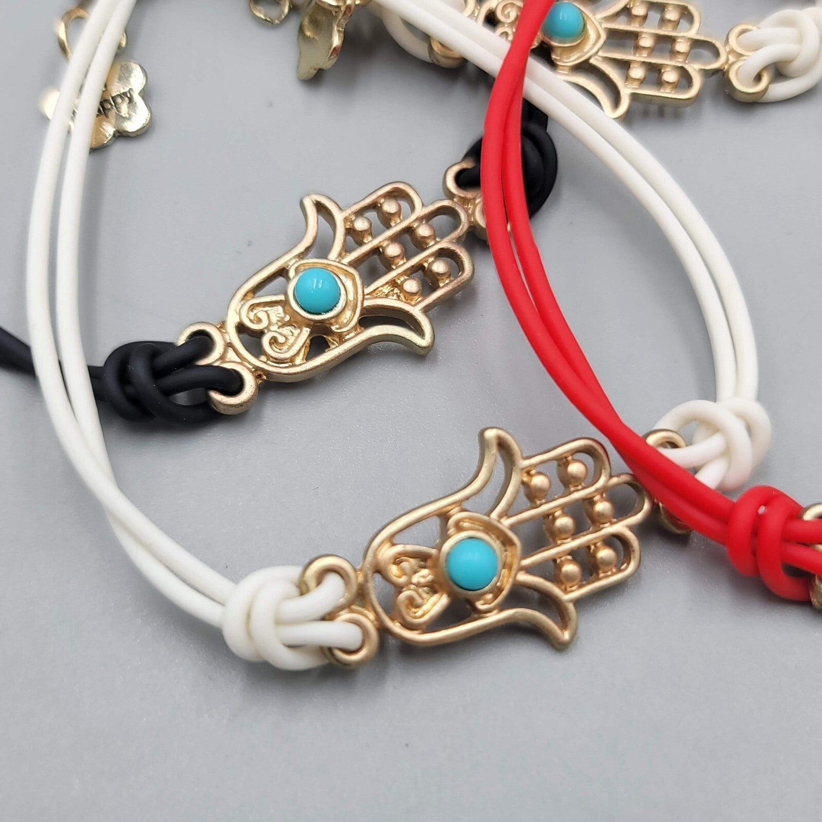 Hamsa Bracelet Lot of 6 Gold tone Multi color Cords Adj Closure Small