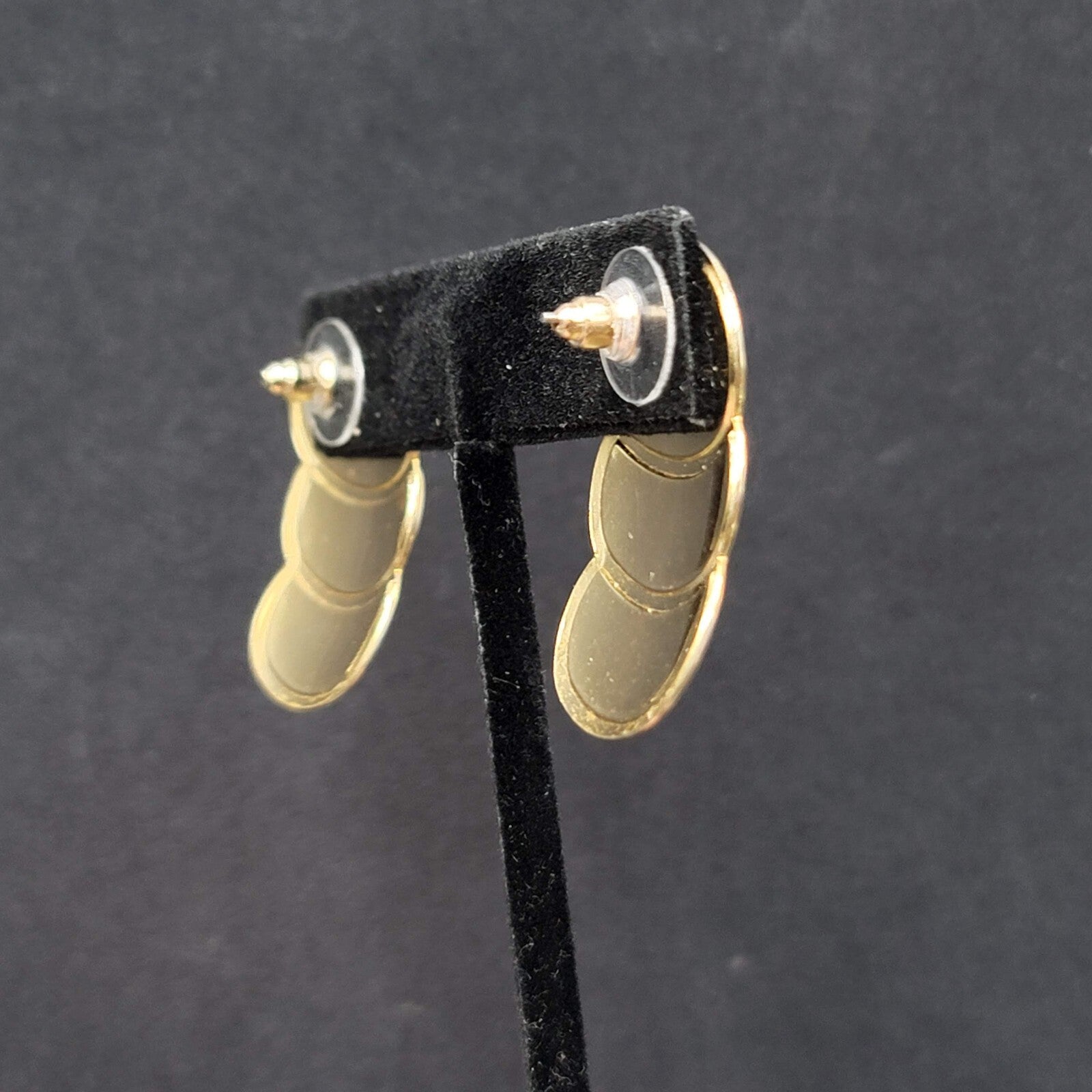 Vintage Pierced Earrings Navy Cream Enamel Drop 80's 1 3/8"