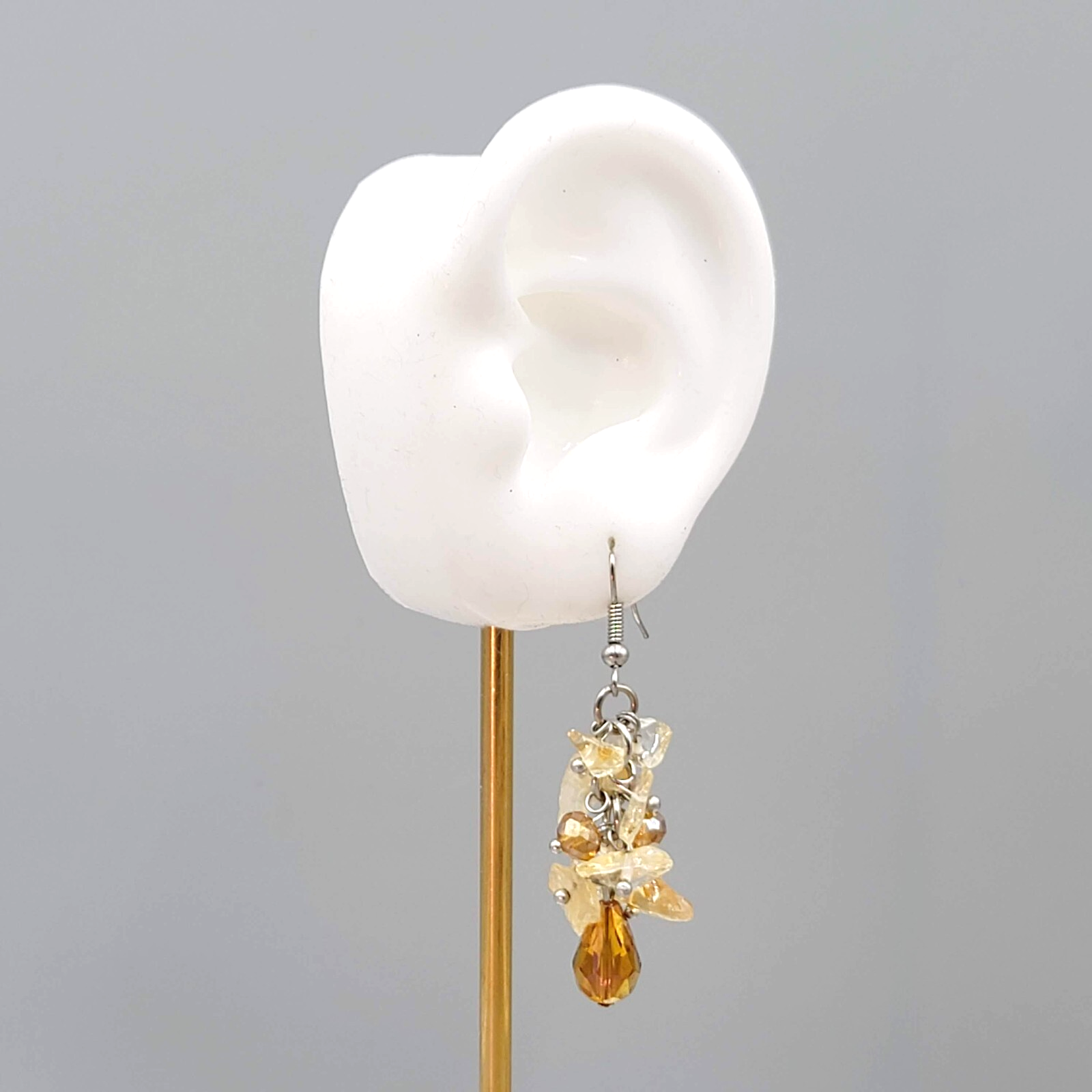 Quartz and Crystal Cluster Beads Pierced Earrings Silver tone Dangle 1.5"