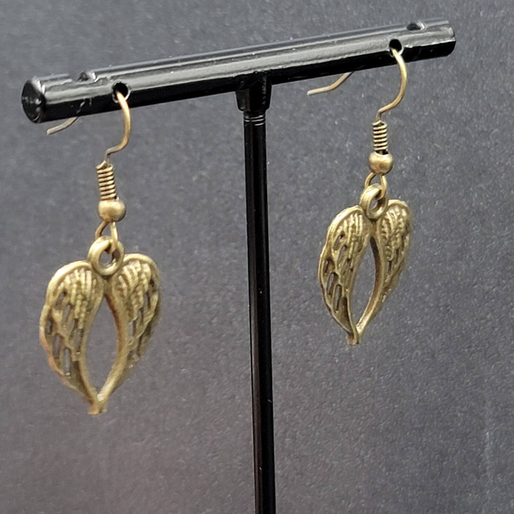 New Angel Wings Pierced Earrings Nature Bronze tone Dangle 7/8"