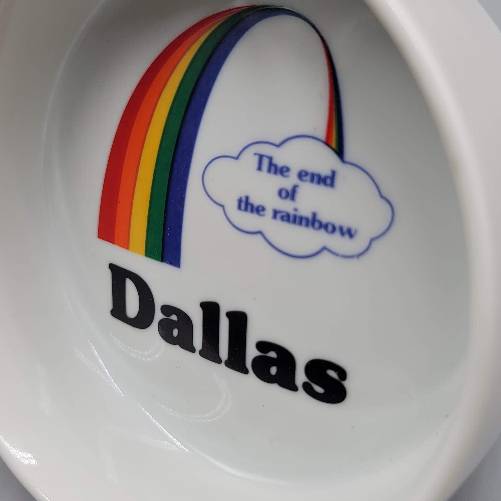 Dallas Texas Rainbow Ashtray Ceramic VTG 80s Papel USA Souvenir TX Cowboy Pride