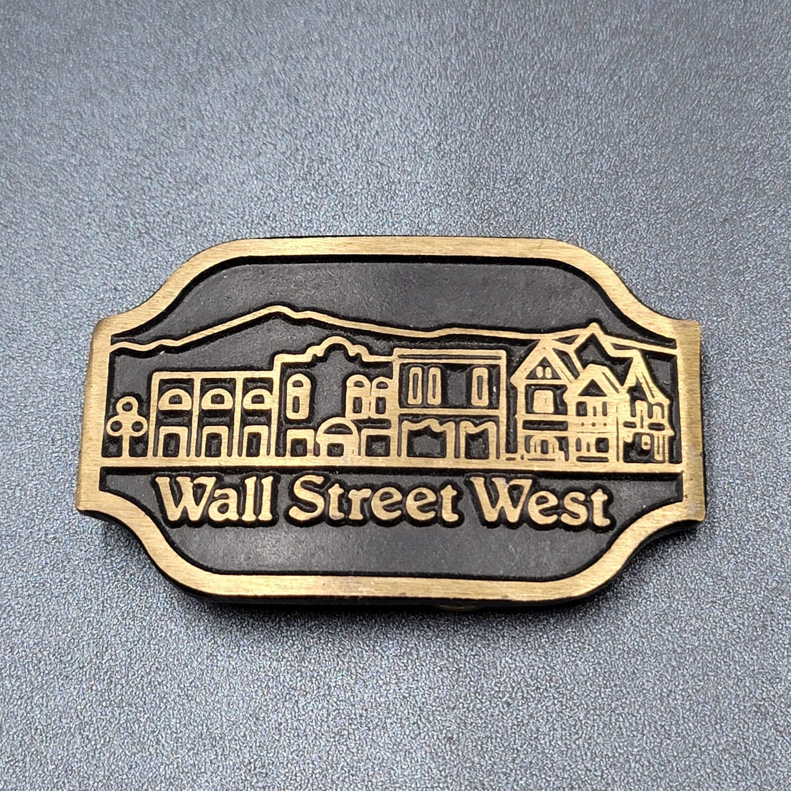 Vintage Solid Brass Belt Buckle WALL STREET WEST 3 1/2" x 2 1/8"