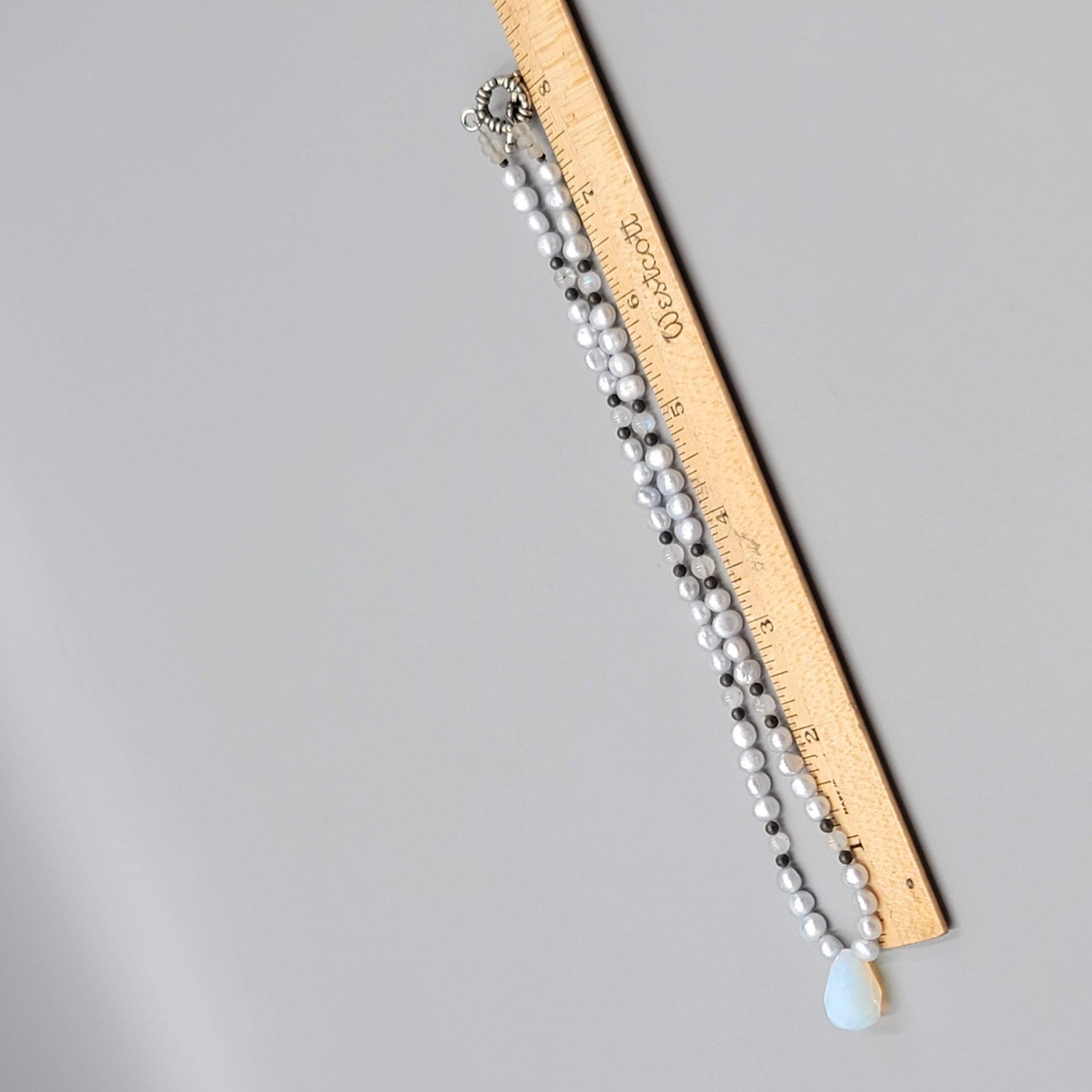 Pearl Bead Necklace Faceted Opalite Pendant Toggle Clasp 16"