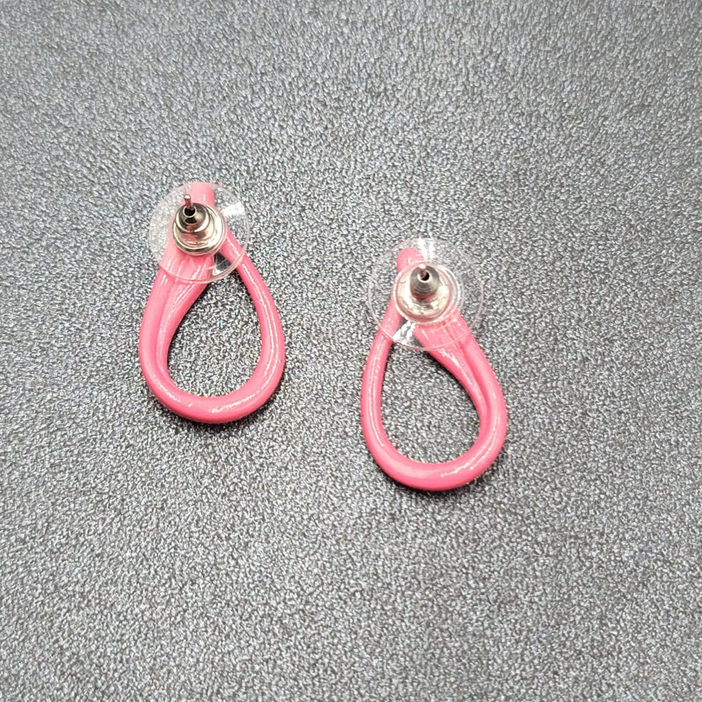 Vintage Pierced Earrings Hot Pink Open Teardrop Cute! 1"