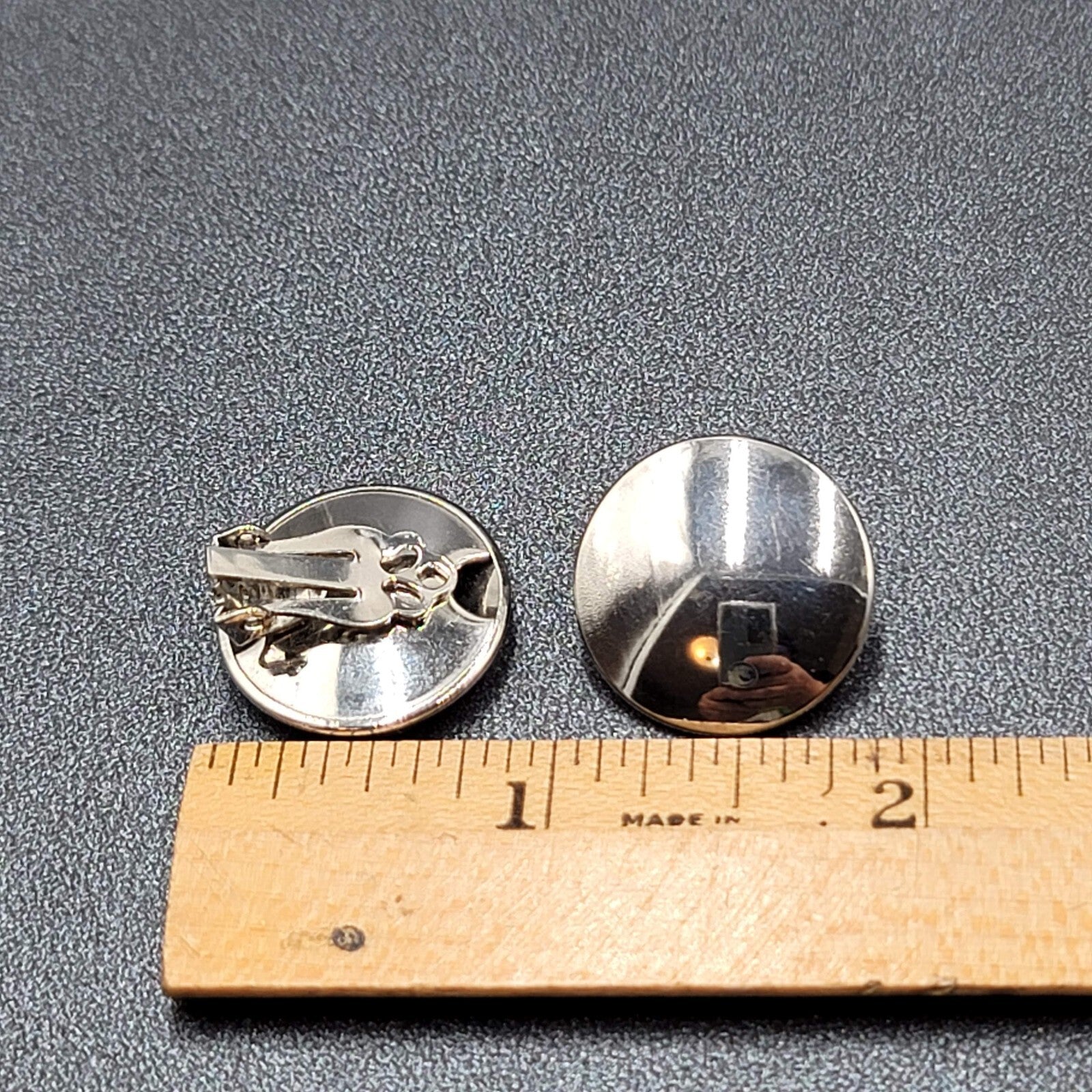 Vintage Clip on Earrings Silver tone Round Studs Mirror-like 7/8"