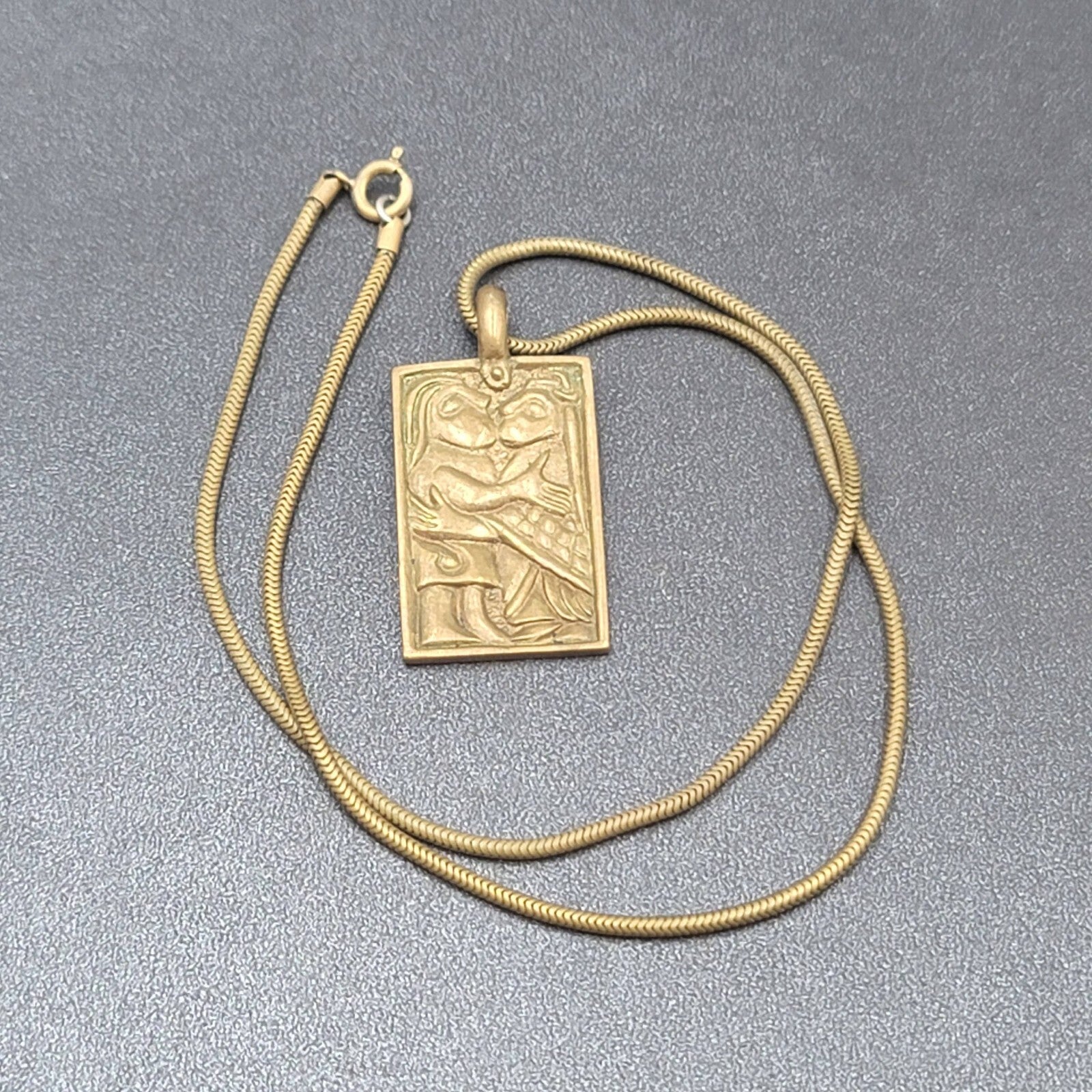 Freyr and Gerdr Sacred Marriage Brass Necklace 18" Snake Chain