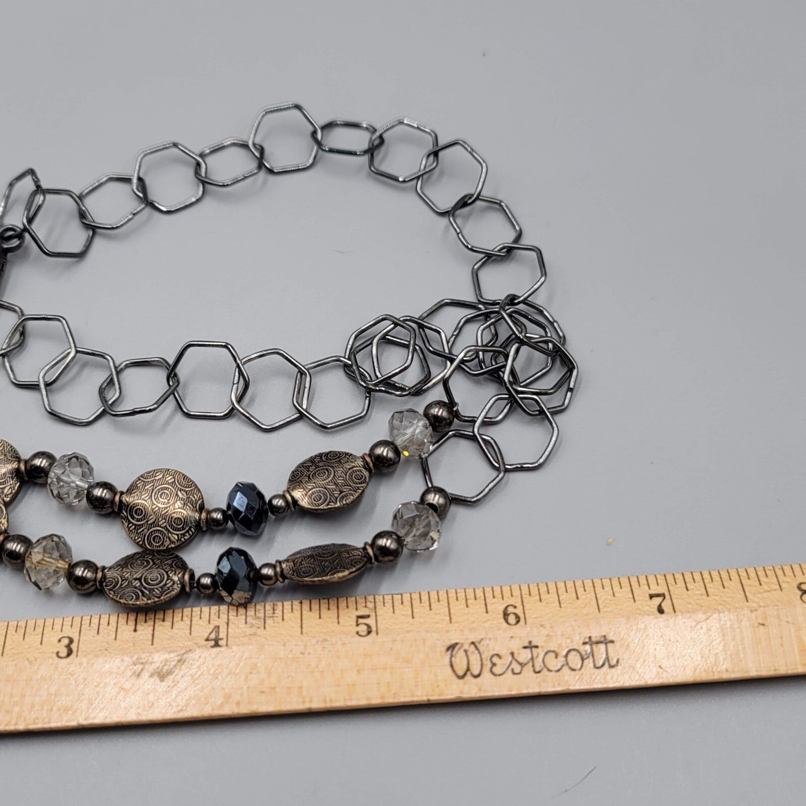 Bead Necklace Bronze tone Gunmetal Gray Large Link Chain 26"