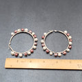 Pierced Earrings Silver tone Purple White Beaded Large Hoops 2.25"