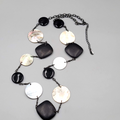Cookie Lee Black Wood Shell Station Necklace Statement Long 30"+