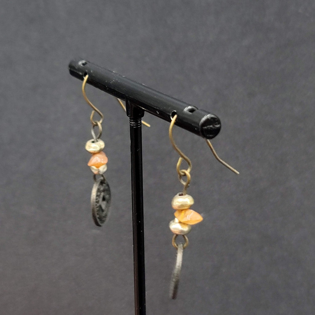 Pierced Earrings Beaded Asian Coin Dangle 1"