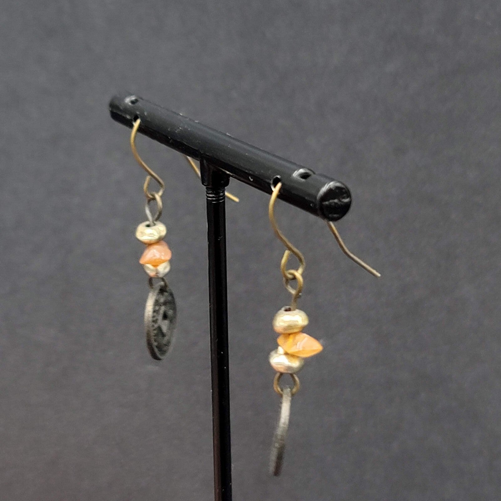 Pierced Earrings Beaded Asian Coin Dangle 1"
