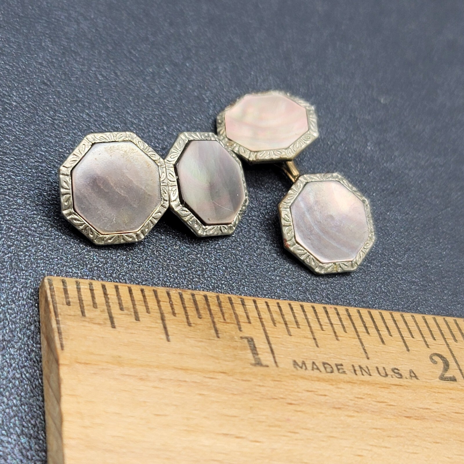 Vintage Mother of Pearl Abalone Cuff Links Silver tone Estate Costume Jewelry