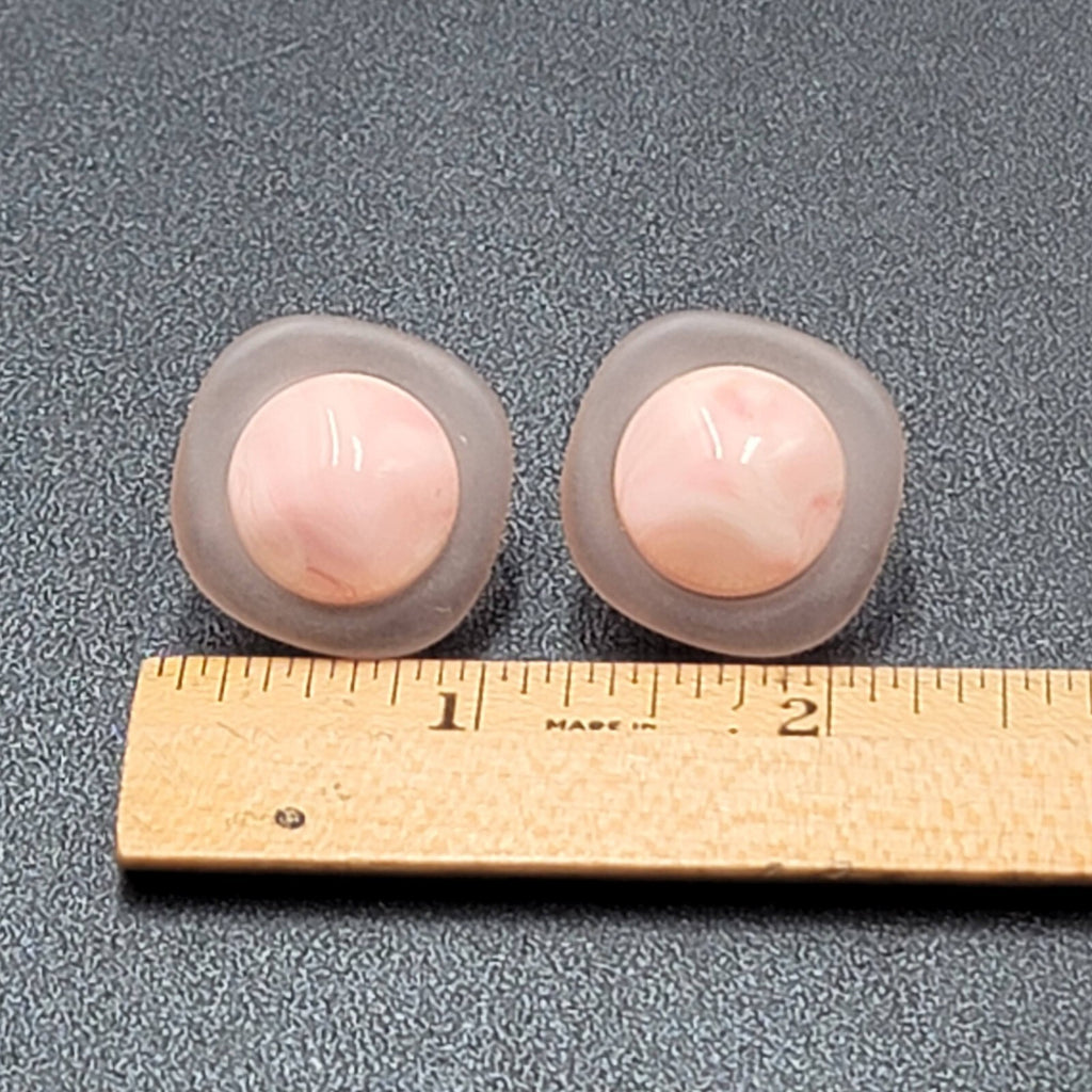 Vintage Clip on Earrings Pink Acrylic Square Dome Drop 1"