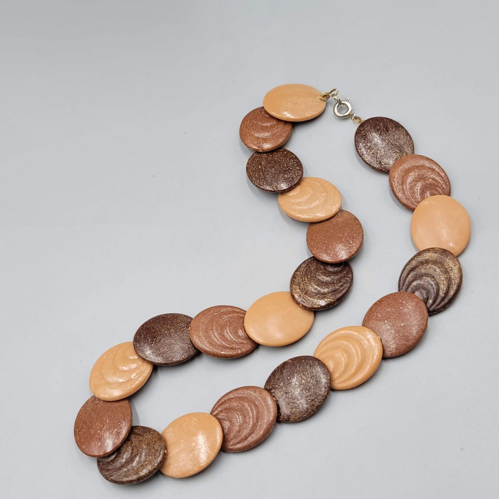 Vintage Necklace Brown Disc Bead Choker 1980s 16"