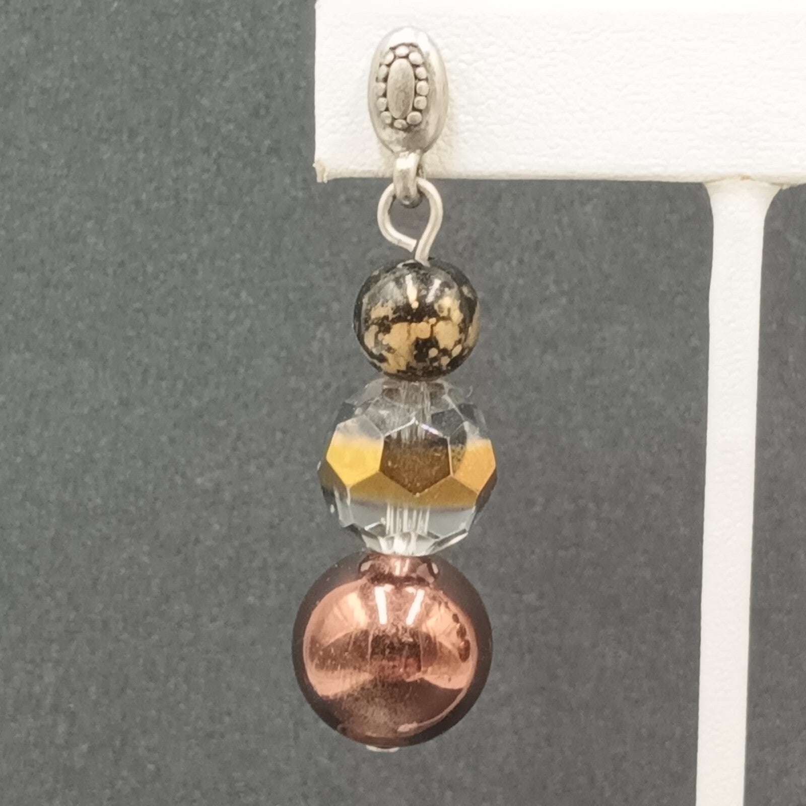 Pierced Earrings Silver tone Acrylic and Glass Bead Dangle 2.25"