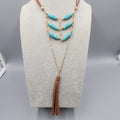 LONG Leather Southwest Style Necklace Blue Bead 40"