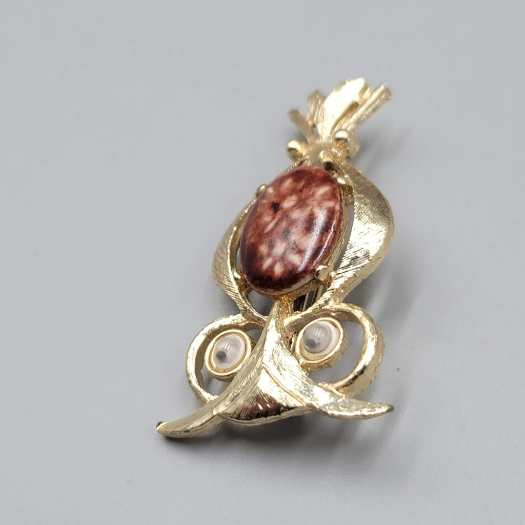 Vintage Owl Brooch Belly With Google Eyes Pin Gold tone 2"