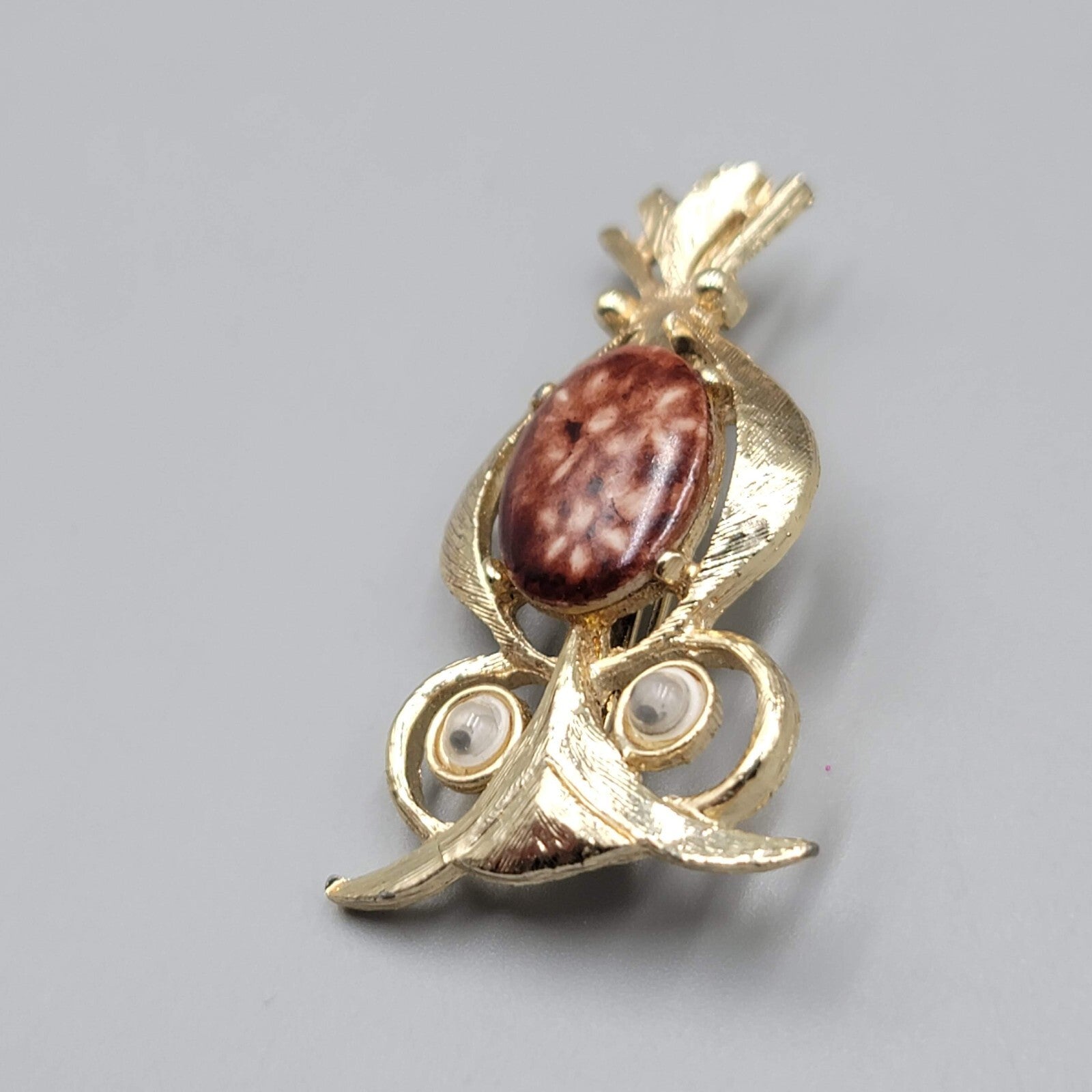 Vintage Owl Brooch Belly With Google Eyes Pin Gold tone 2"