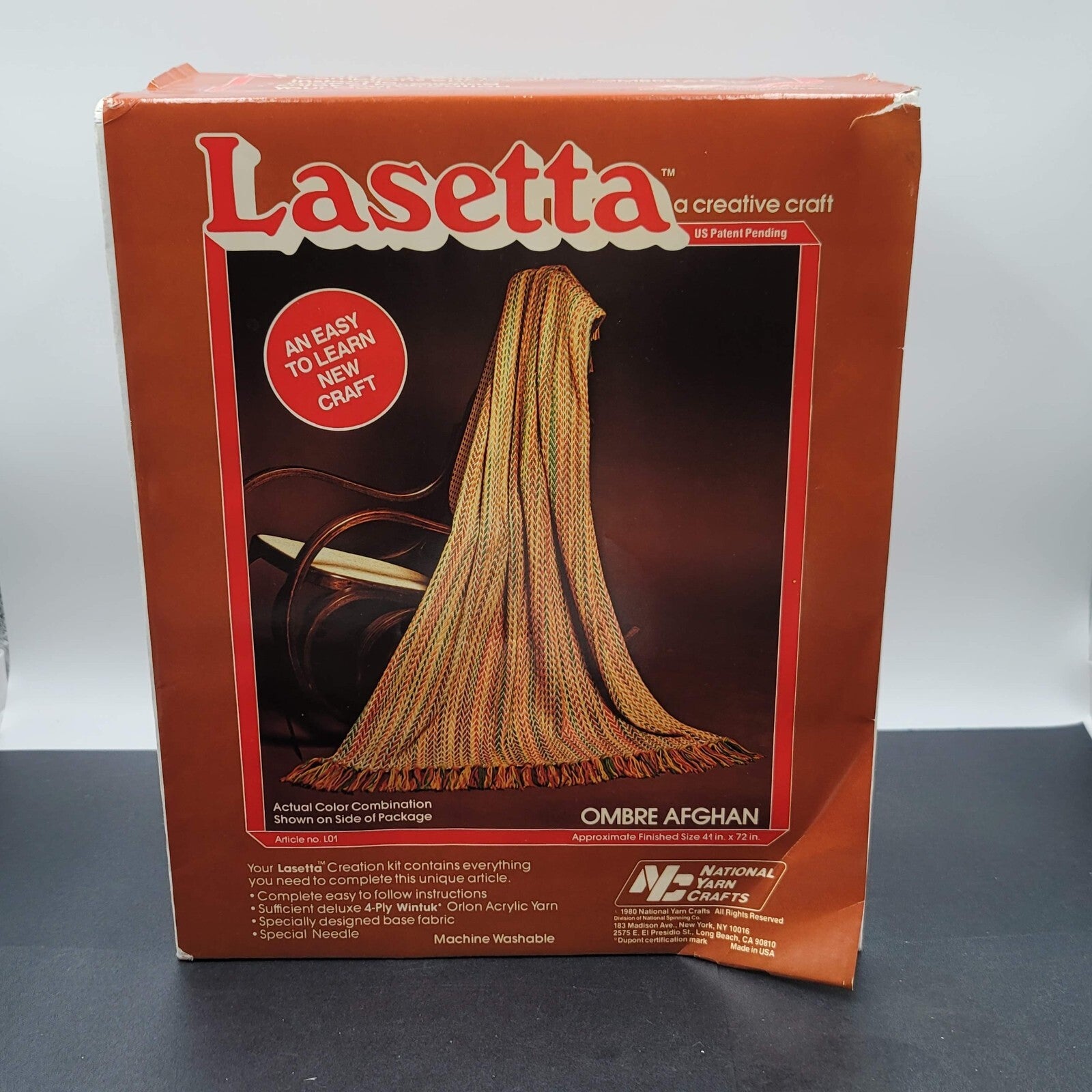 Vintage Lasetta Afghan Kit National Yarn Crafts NOS Fall Colors Complete Kit