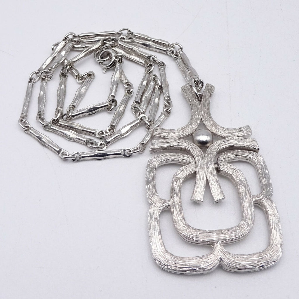 Vintage Silver tone Tube Chain Pendant Necklace 24" Estate Costume Mid Mod