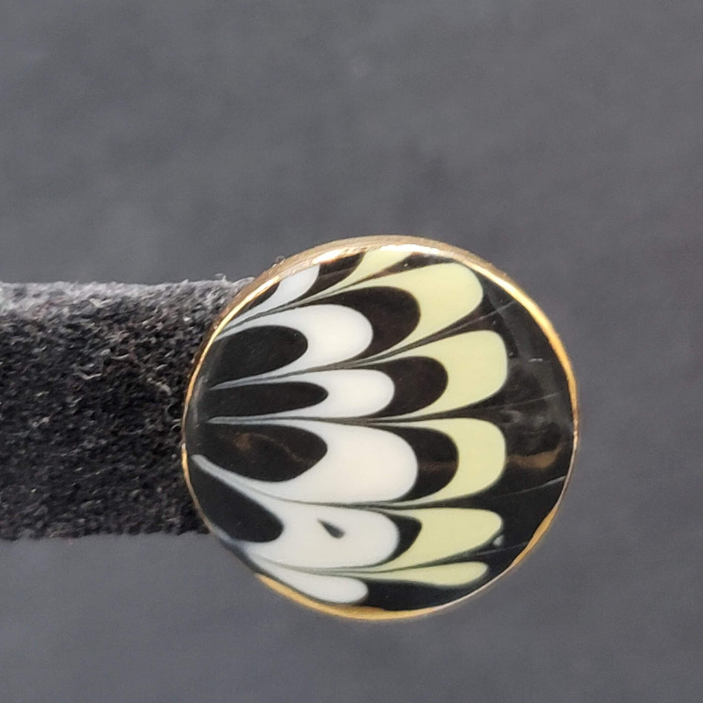 Vintage Pierced Earrings Hand Painted Ceramic Round Studs 7/8"