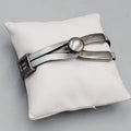 Gray Leather Button Bracelet Small Modernist Style 6 in