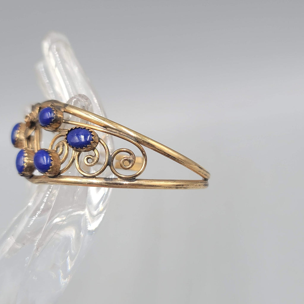 12K Gold Filled Blue Lapis Stones Cuff Bracelet Navajo Native American Signed SH