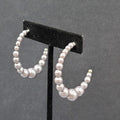 Pierced Earrings Graduated Imitation Gray Pearl Beads Hoops 1.75"