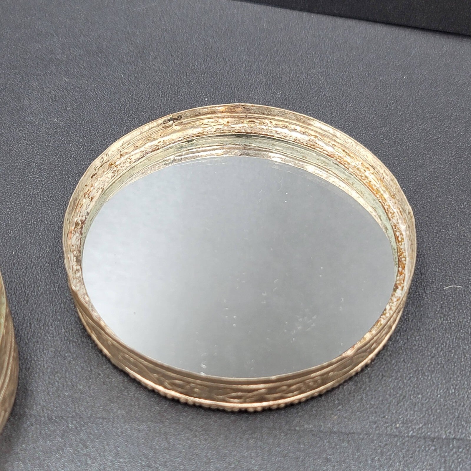 Mirror Trinket Box Reverse Painted On Glass Butterfly Ladybug 3.25”