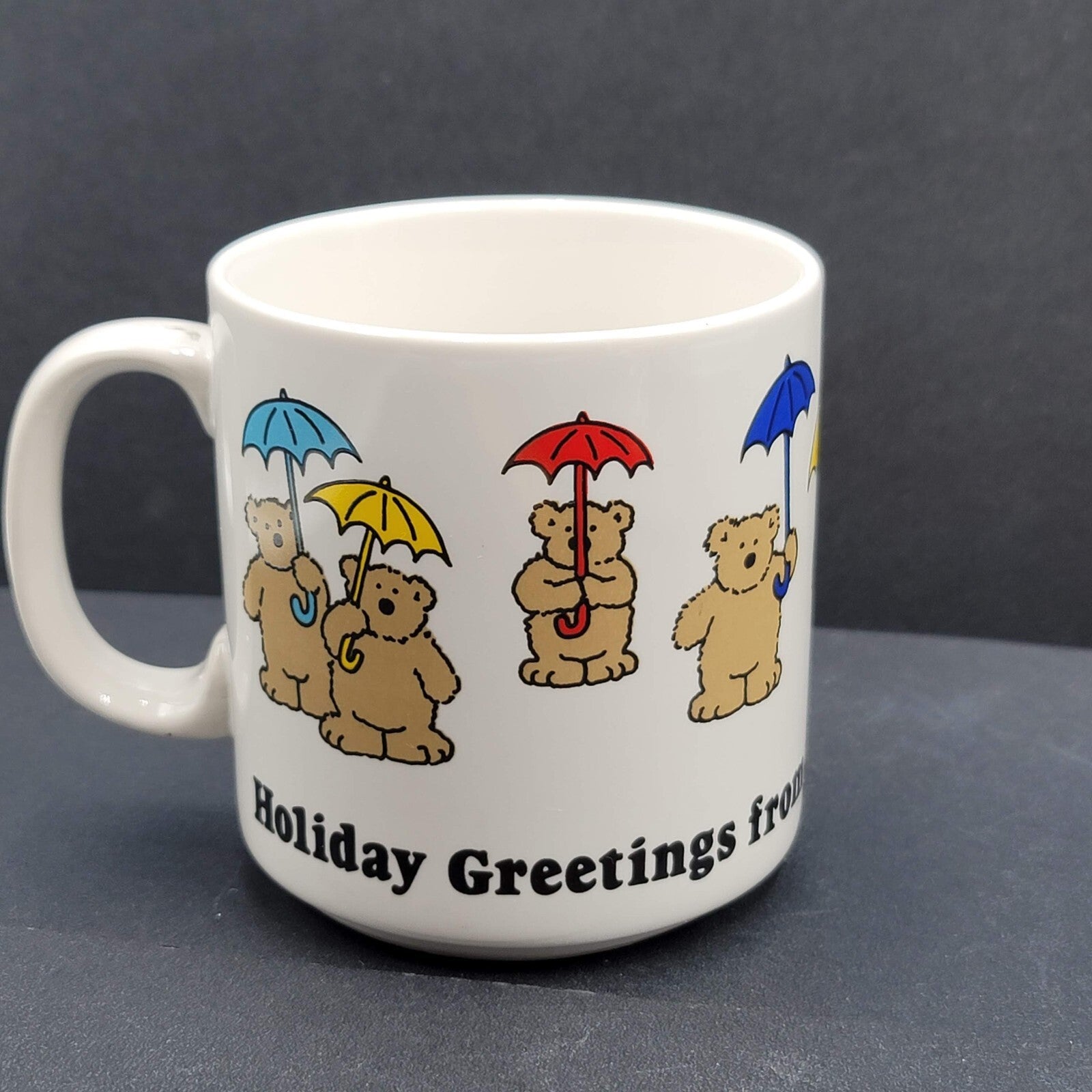 Vtg Holiday Greetings Santa and His Rain Bears Christmas Coffee Mug Russ Bears