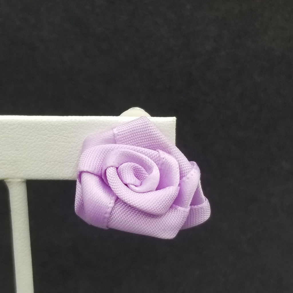 Vintage Clip on Earrings Purple Fabric Flower Bow Statement Stud 1"