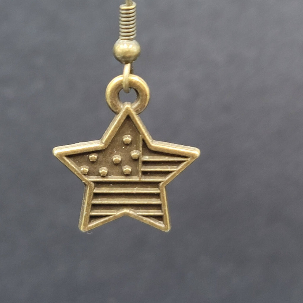 American Flag Pierced Earrings Bronze tone Stars Dangle 3/4"