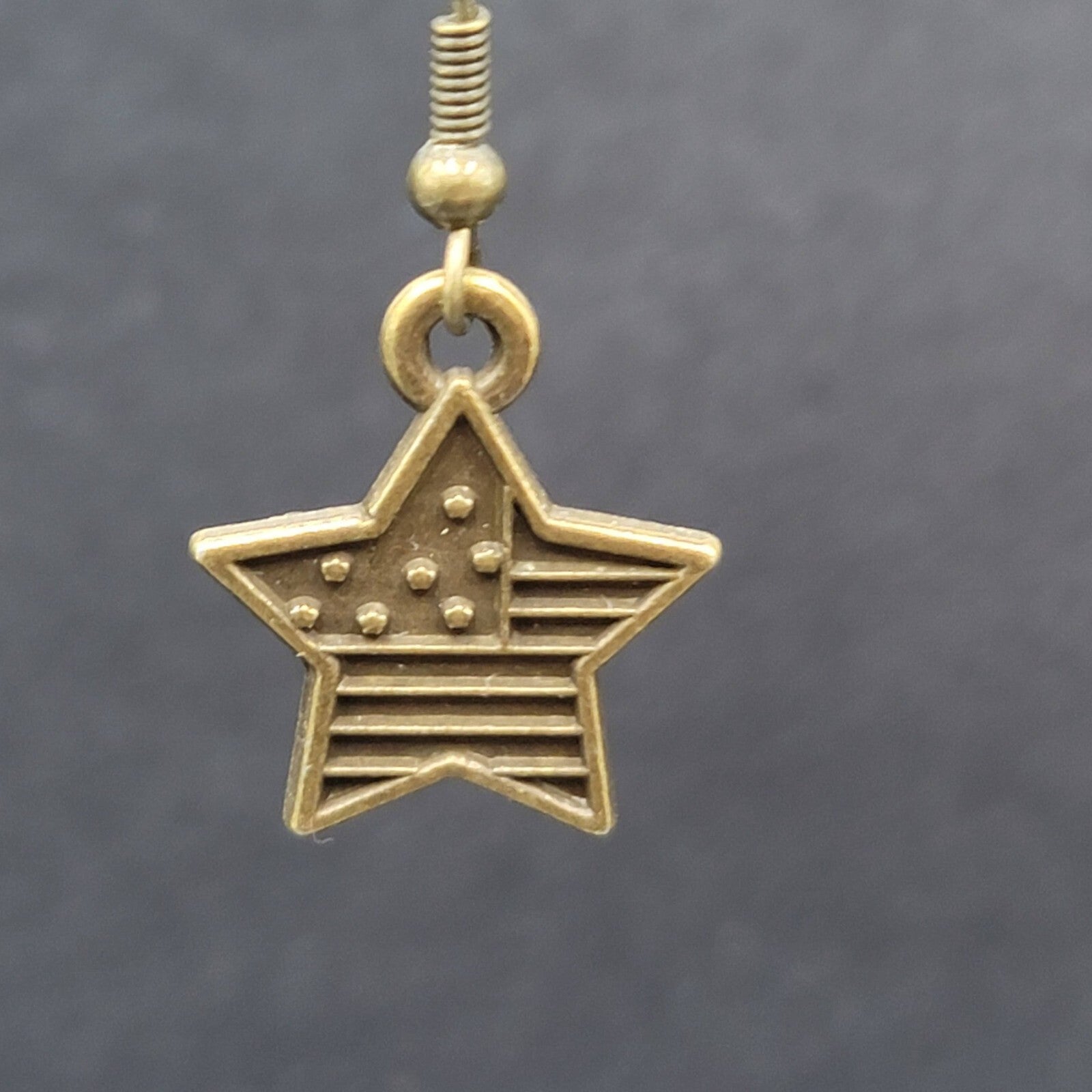 American Flag Pierced Earrings Bronze tone Stars Dangle 3/4"