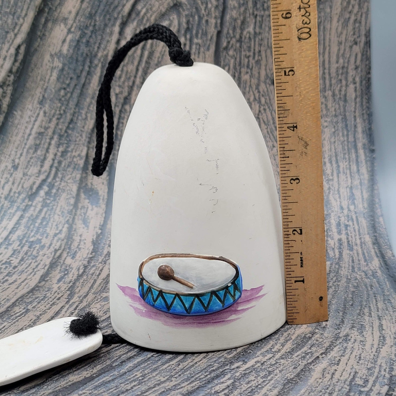 Vintage De Grazia Pottery Bell Wind Chime Drummer Boy Signed 5.5” Tall