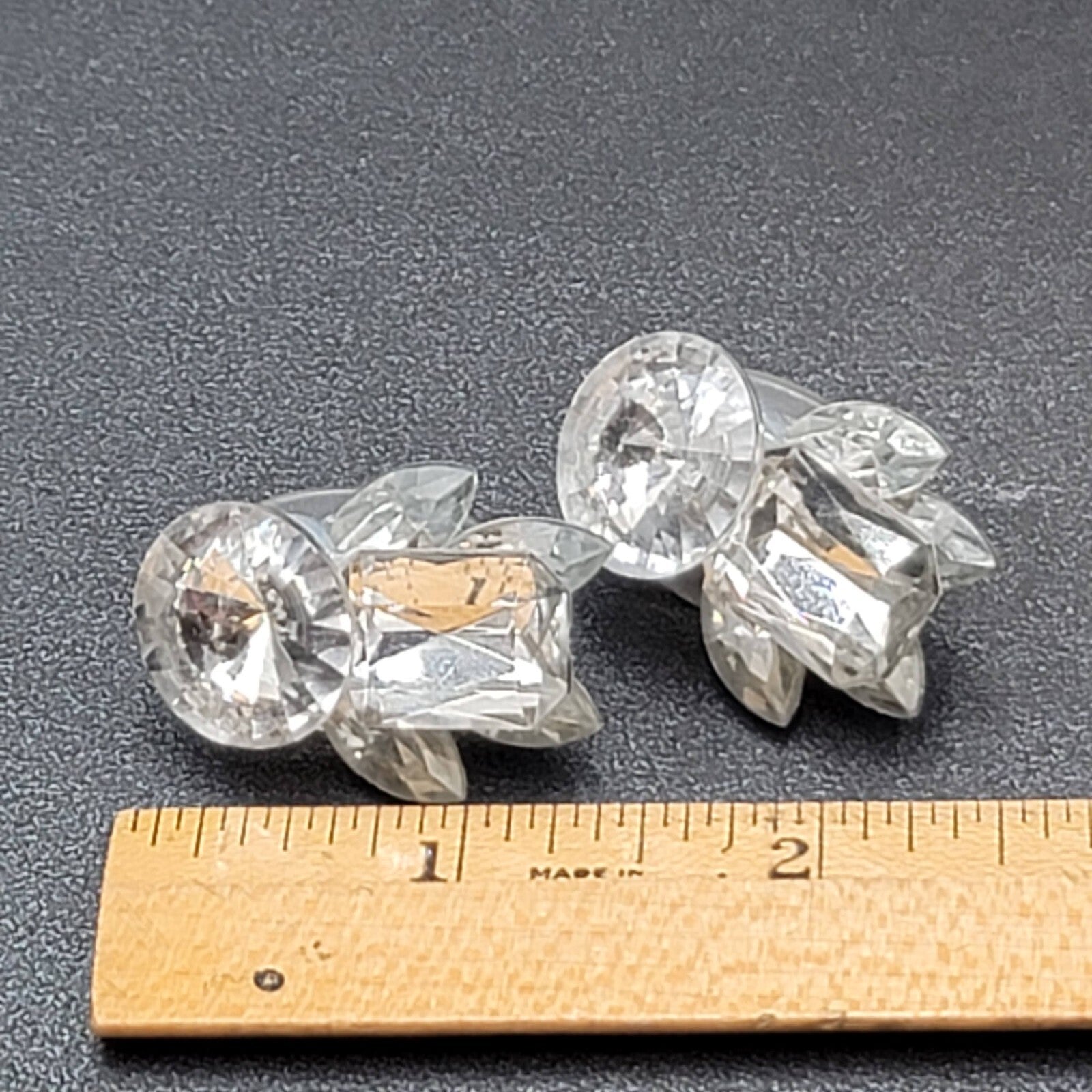 Pierced Earrings Silver tone Large Statement Acrylic Sparkle 1 3/8"