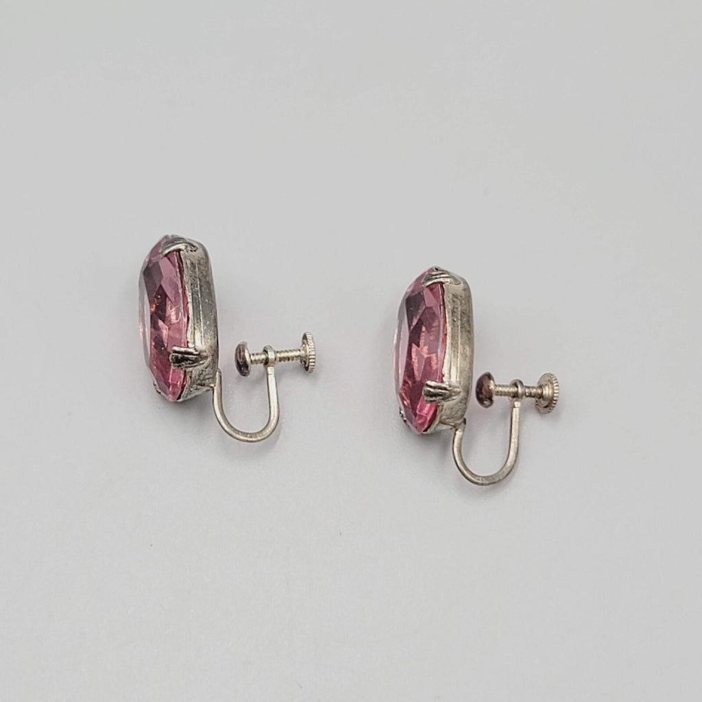 Sterling Silver Clip on Earrings 925 Screw Back Faceted Glass 3/4"