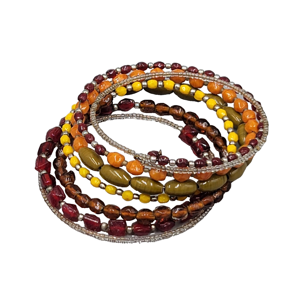 Glass Beaded Wire Wrapped Bracelet Brown Orange Red Green Yellow