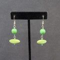 Pierced Earrings Silver tone Green Wood Bead Dangle 1.5"