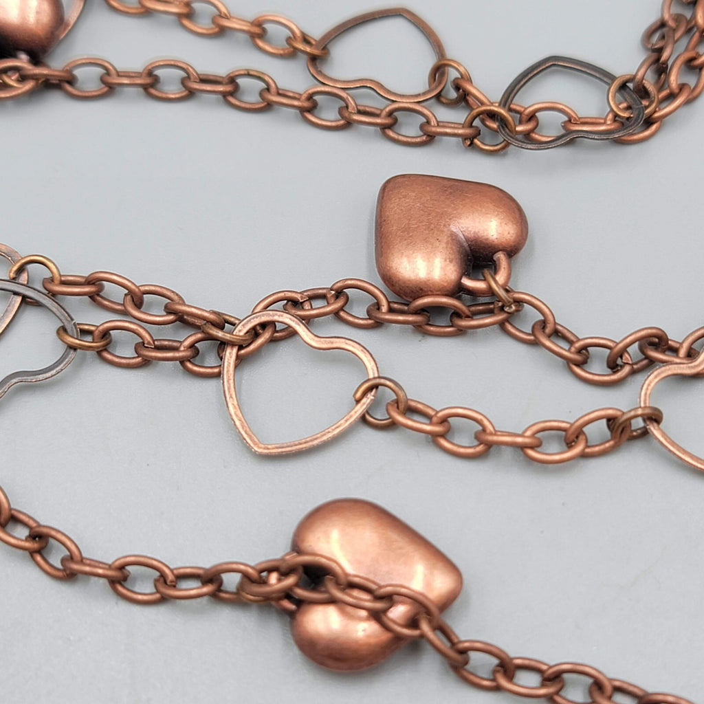 Heart Necklace Copper tone Double Chain 28" 36" +2.75"