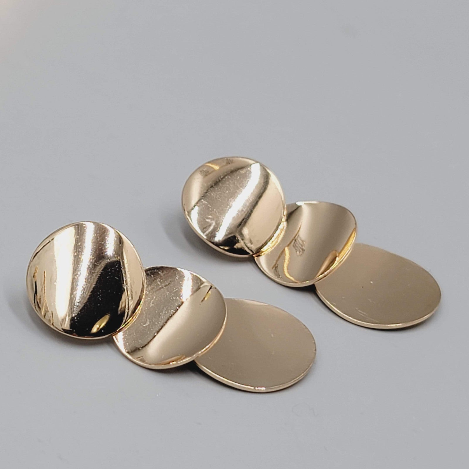 Polished Gold tone Pierced Earrings Triple Dangle Discs 2"