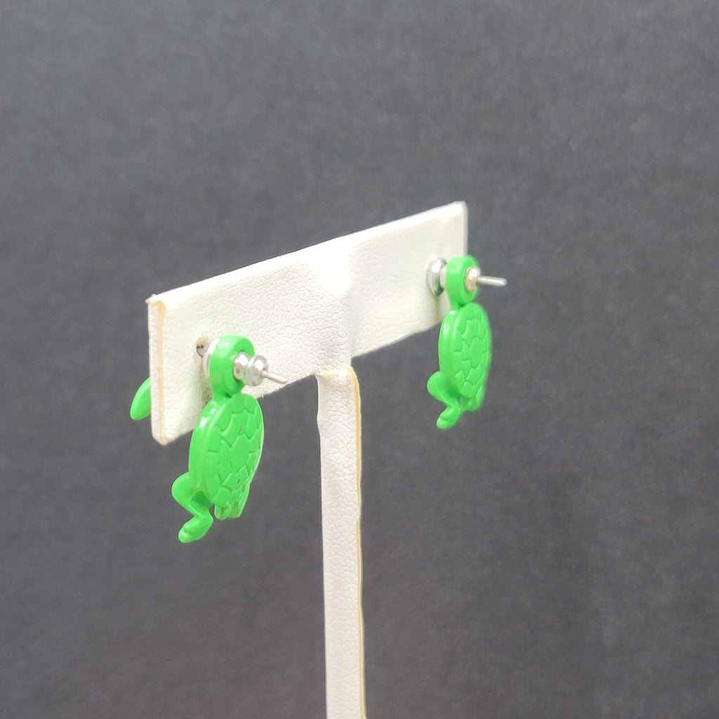 Turtle Pierced Earrings Enamel Enamel Dangle 3/4"