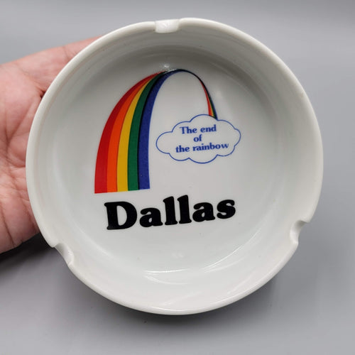 Dallas Texas Rainbow Ashtray Ceramic VTG 80s Papel USA Souvenir TX Cowboy Pride