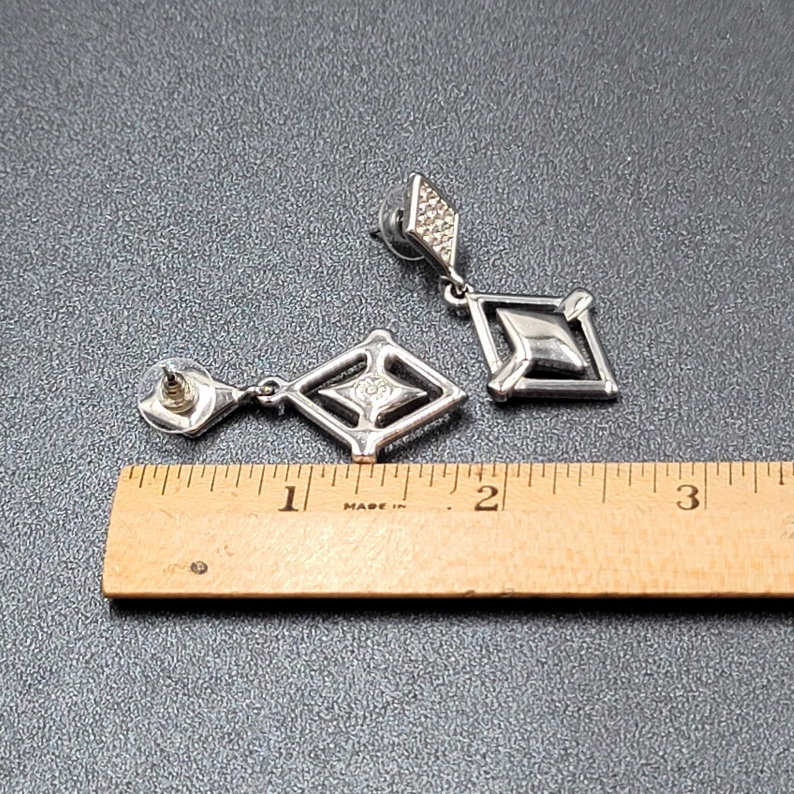 WHBM Pierced Earrings Silver tone Crystal Rhinestone Dangle 1.75"
