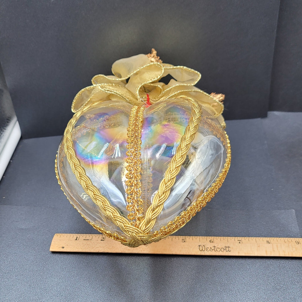 Hand Blown Iridescent Glass Heart Christmas Ornament Sun Catcher 7.5"