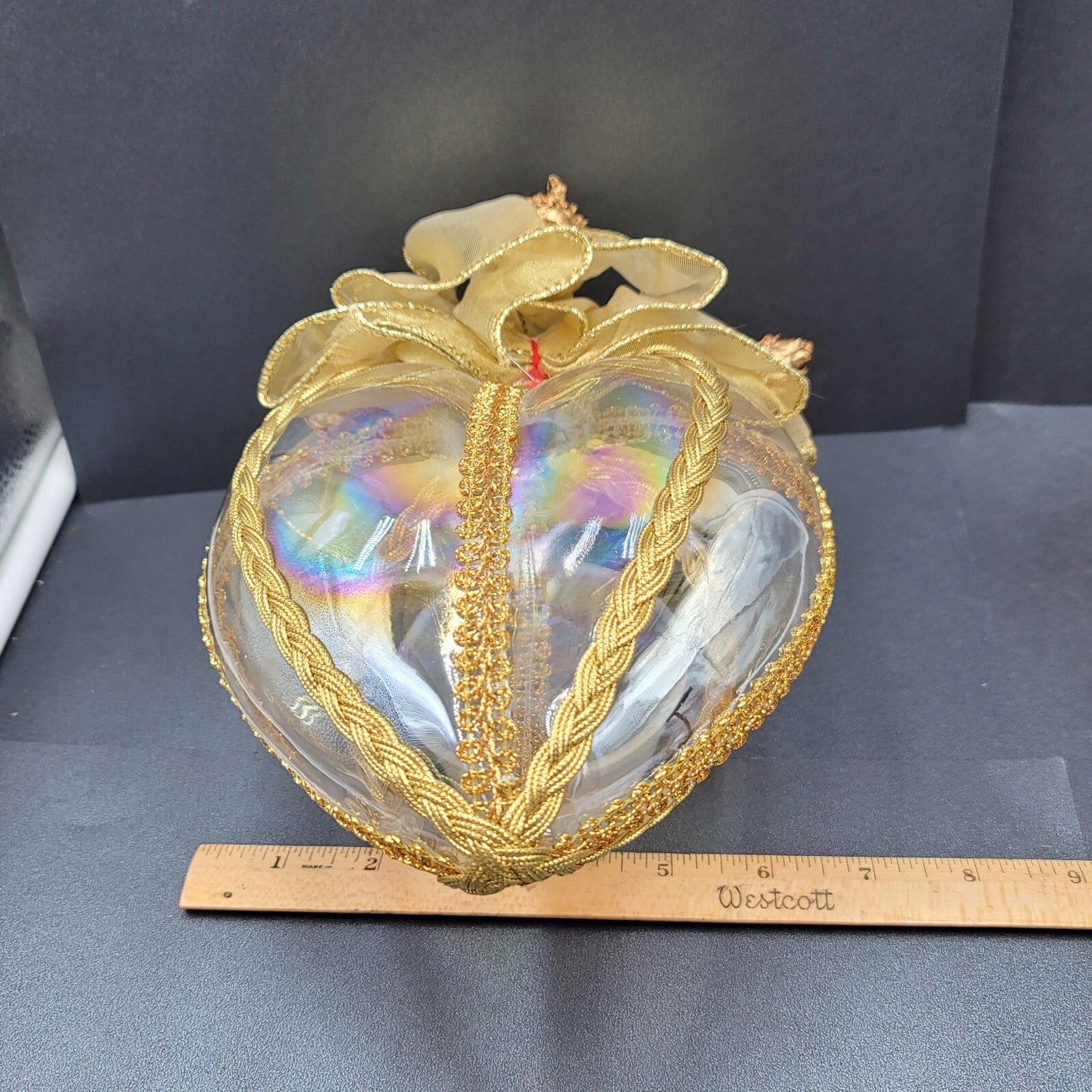 Hand Blown Iridescent Glass Heart Christmas Ornament Sun Catcher 7.5"