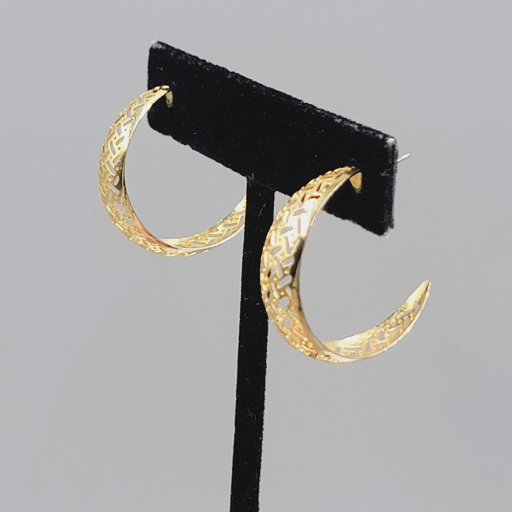 Filigree Hoops Pierced Earrings Gold Plated 1" Lightweight