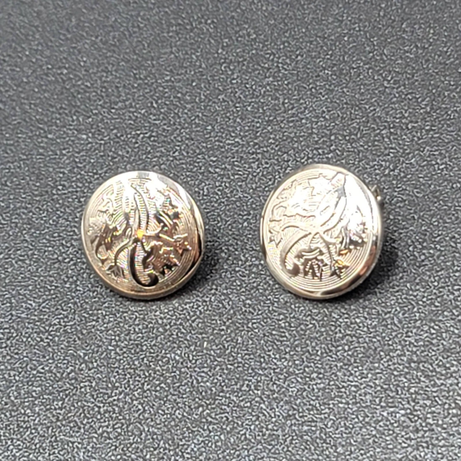 Vintage Clip on Earrings Silver tone Embossed Discs Floral Studs 5/8"