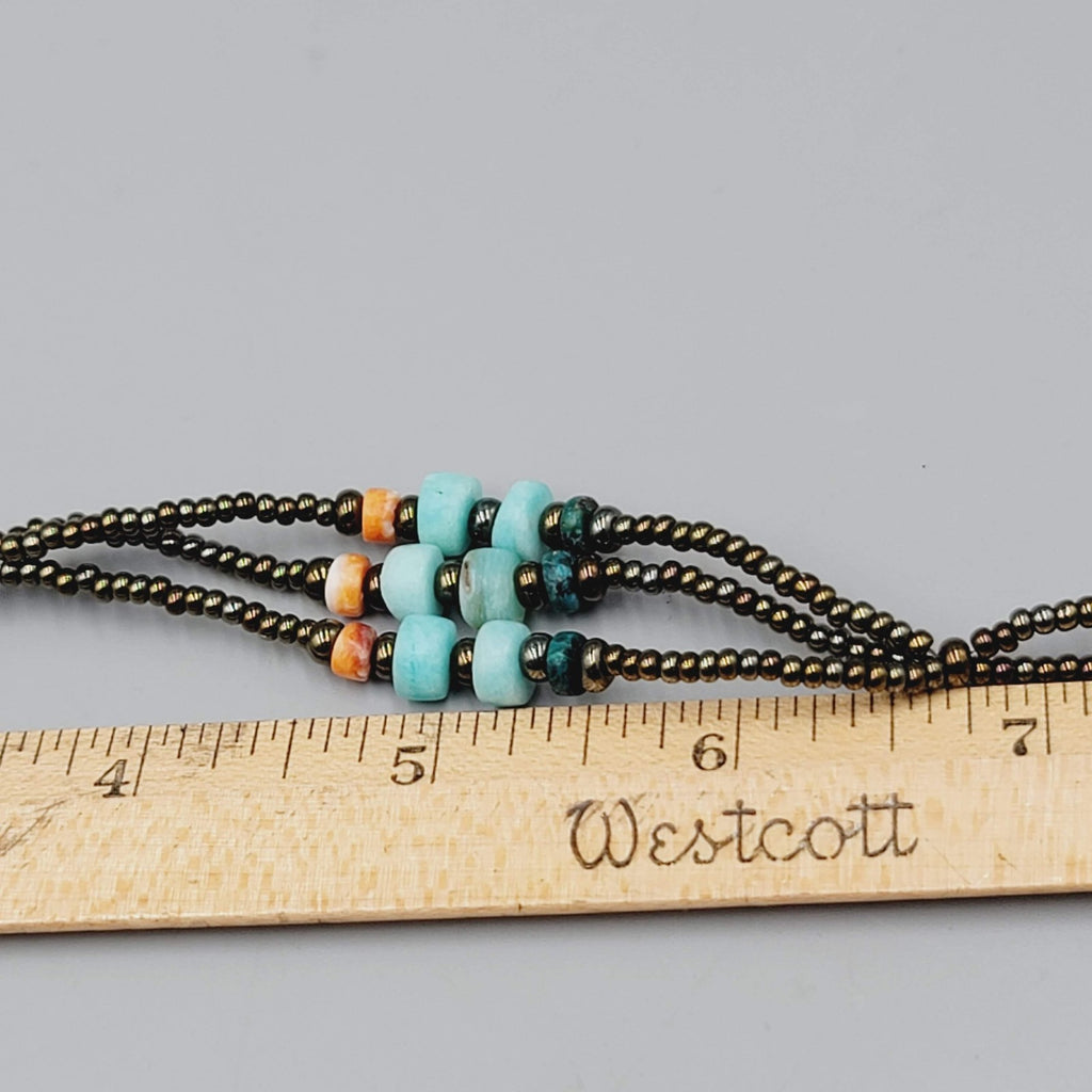 Beaded Anklet Stone and Shell Bronze tone 9.5"-11"